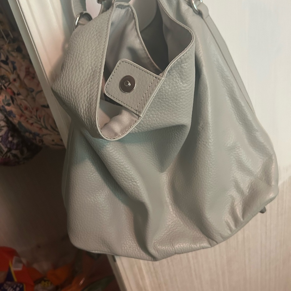 Elegant Gray Leather Tote Bag